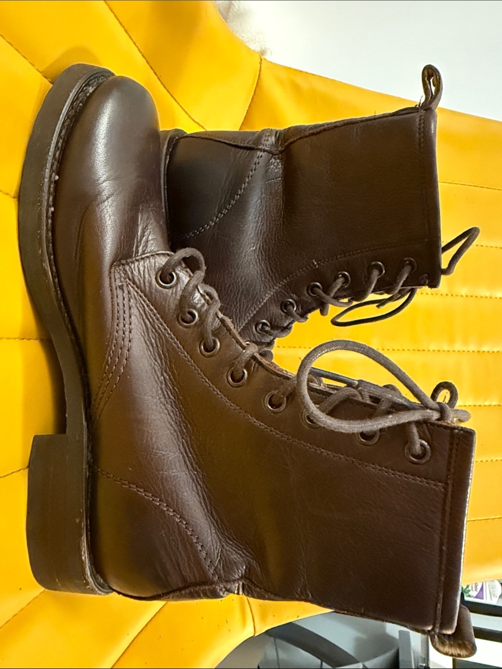 FRYE- Brand new- 3x use - Frye Dark Brown Leather Lace-Up Combat Boots. - Picture 3 of 6